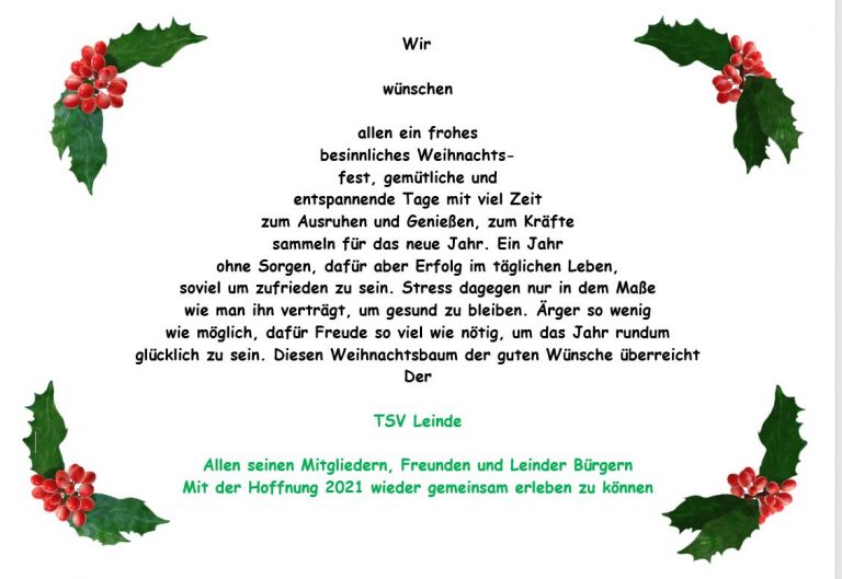 Weihnachtsgrüße Turn und Sportverein Leinde e.V.